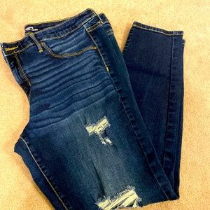 Mossimo Mid-Rise Jegging-Size 16/33R-Dark Blue Denim Distressed-Power Stretch